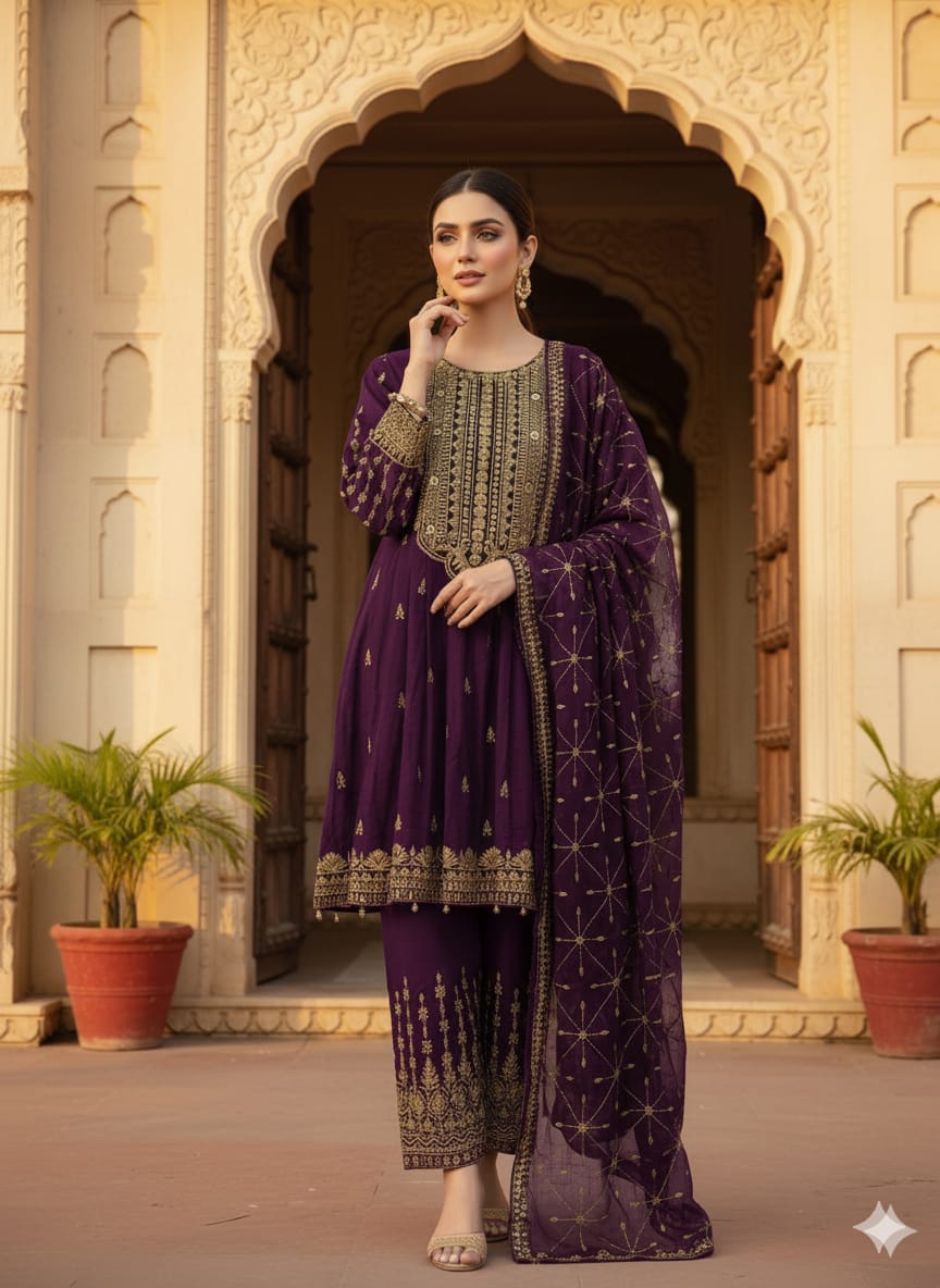 950  FULL EMBROIDERED COMPLETE 3 PIECE SUIT