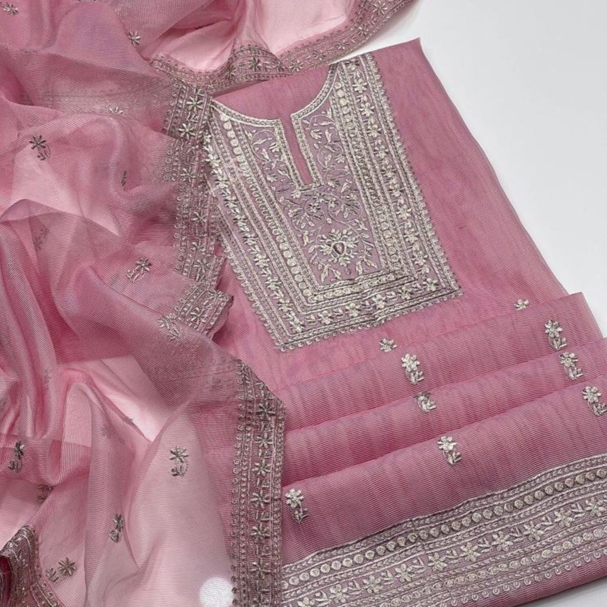 D-4119 New Heavy Embroidered 3 Pcs Khaddi Net Collection