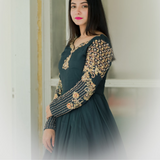 IF 213 SOLID GREY LONG FLARED CHIFFON HAND EMBELLISHED ANARKALI