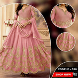 STYLISH PARTY WEAR FROCK (IF-650 P) FULL EMBROIDERED COMPLETE 3 PIECE SUIT
