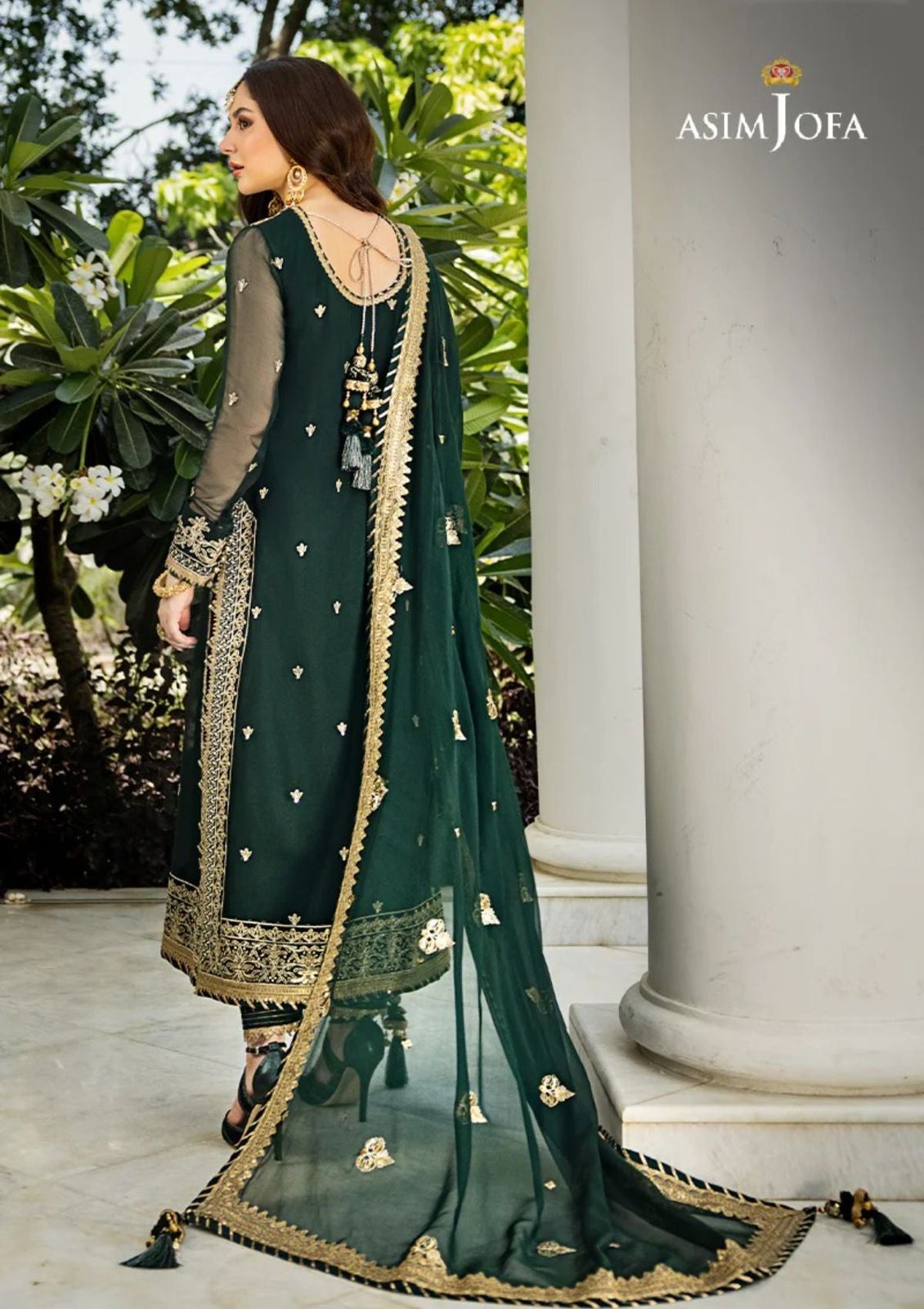 Asim Jofa Dark Green Chiffon Formal Collection Shaz.pk Asim Jofa Dark Green Chiffon Formal Collection Shaz.pk