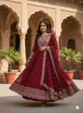 STYLISH PARTY WEAR FROCK (IF-660 )  FULL EMBROIDERED COMPLETE 3 PIECE SUIT
