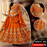 STYLISH PARTY WEAR FROCK (IF-650 O) FULL EMBROIDERED COMPLETE 3 PIECE SUIT