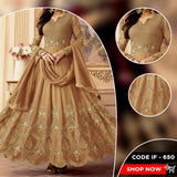STYLISH PARTY WEAR FROCK (IF-650 B) FULL EMBROIDERED COMPLETE 3 PIECE SUIT